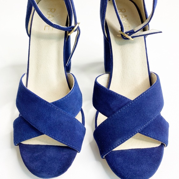 LAST CHANCE for Raye Suede Baker Ankle Strap Block Heel Navy 7.5 - Picture 5 of 11